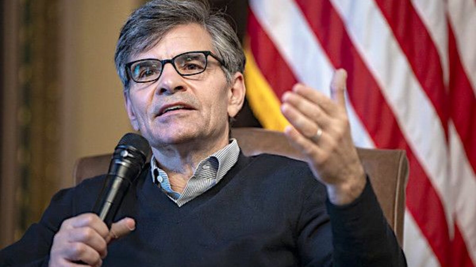George Stephanopoulos participates in a conversation on the history of the White House Situation Room with Situation Room staff and alumni, Thursday, May 9, 2024, in the Eisenhower Executive Office Building at the White House. (Official White House photo by Carlos Fyfe)