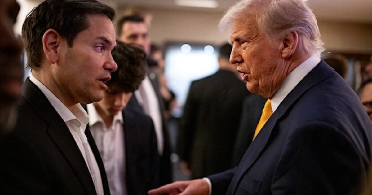 U.S. Secretary of State Marco Rubio talks with President Donald Trump at the UFC 314 in Miami, Florida, Saturday, April 12, 2025 (Official White House photo)